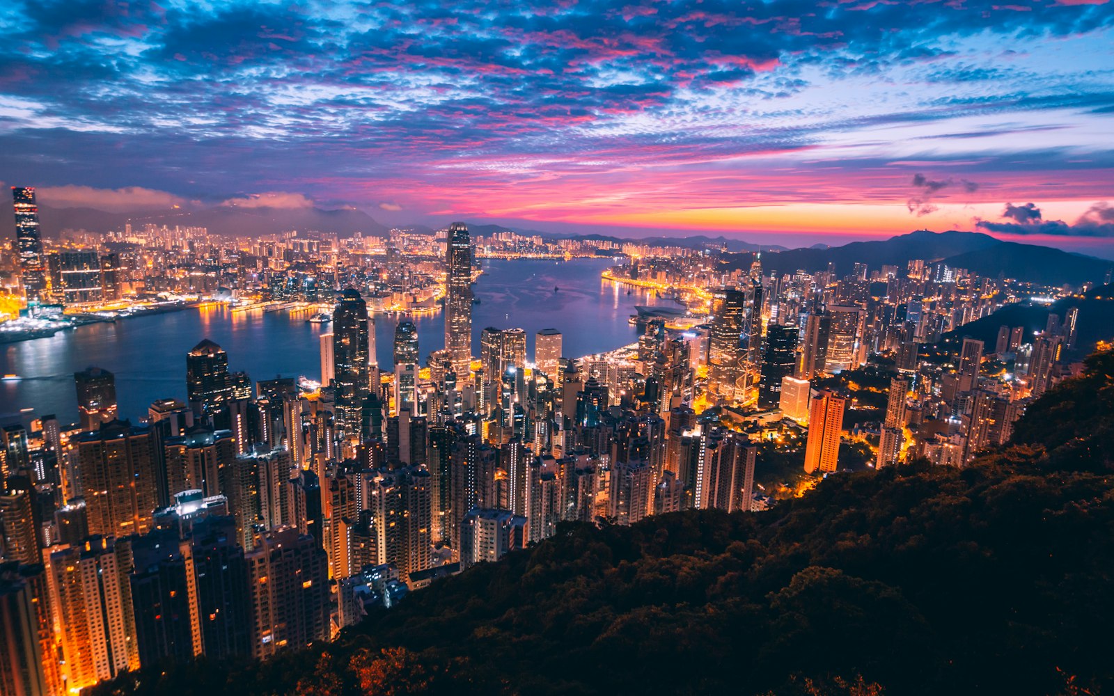 Night city lights in China